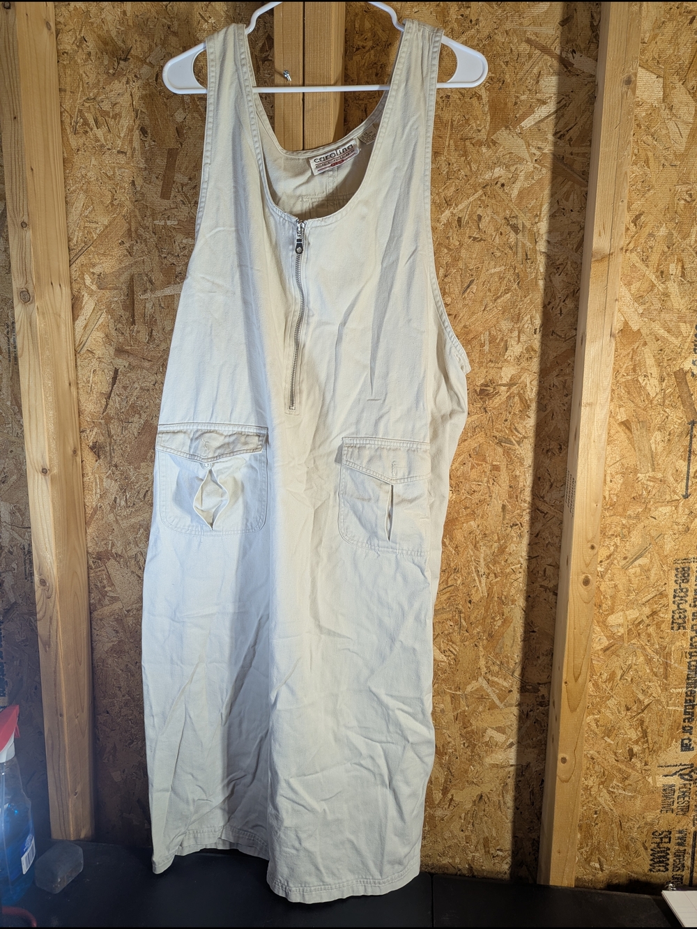 Cream Zip-Front Utility Jumper Dress